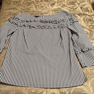 Talbots Black and White Striped Ruffle Blouse